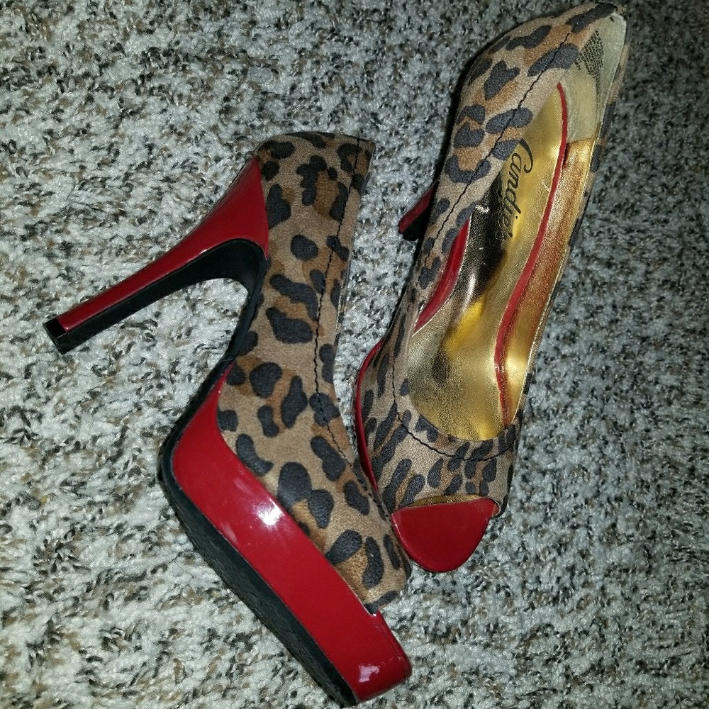 Candies womens leopard print & red open for heels